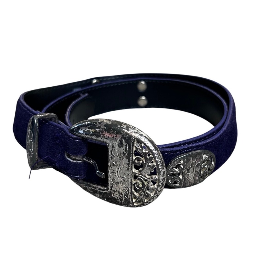 Womens Belt Vintage Italy Purple Suede Leather‎ Floral Silver Accents Size 31